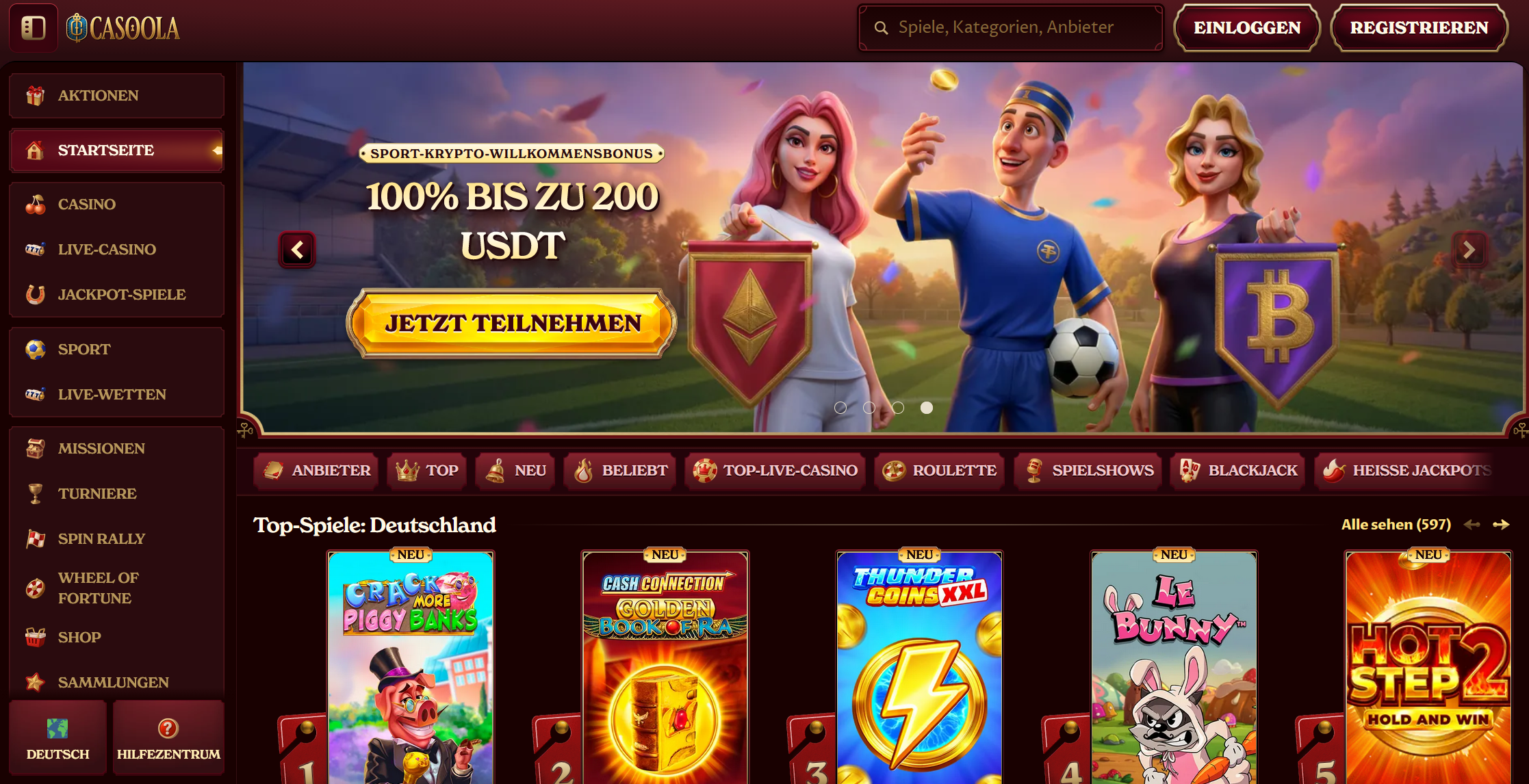 Casoola Casino — 100% Willkommensbonus bis €500 + 200 Freispiele