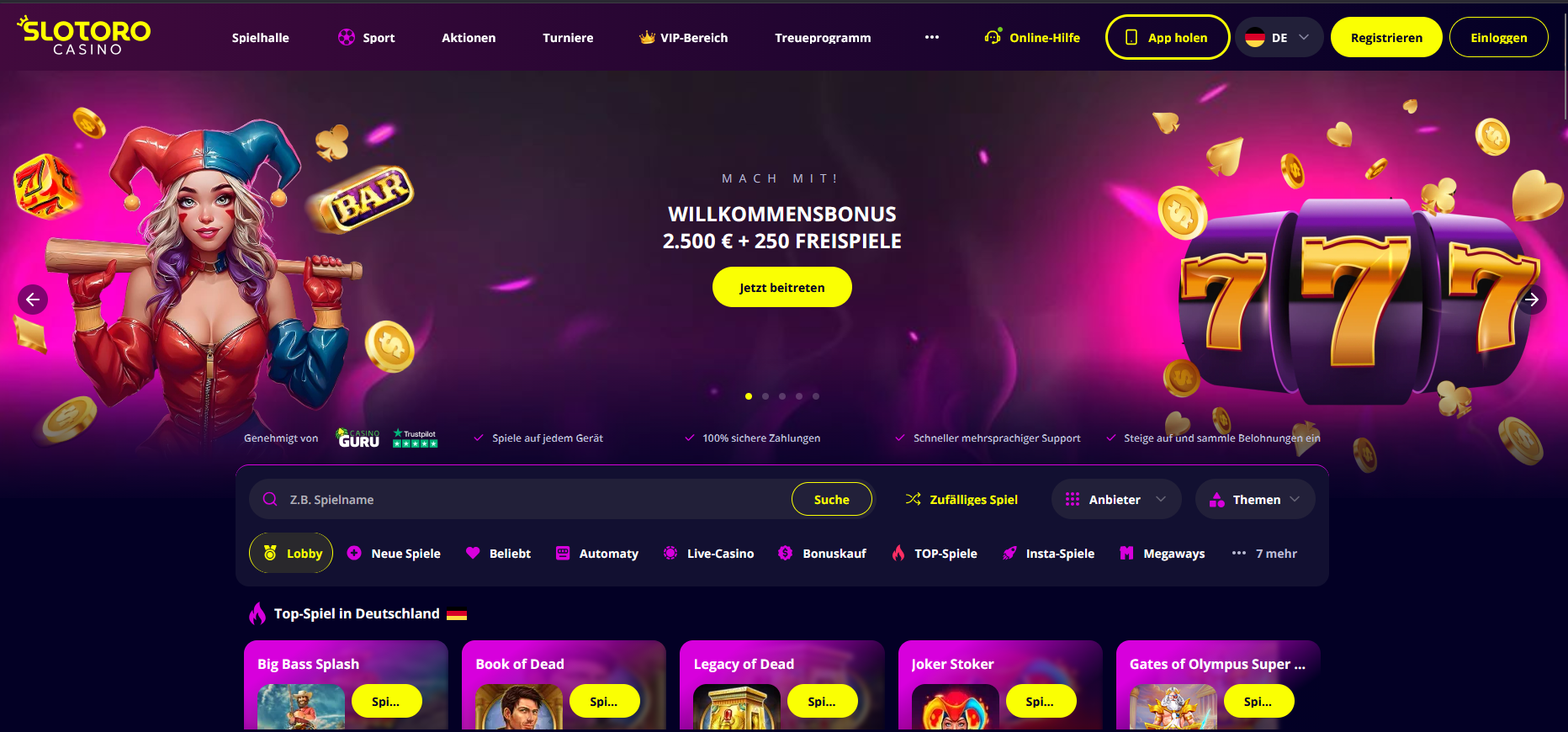 Slotoro Casino — Willkommensbonus €2.500 + 250 Freispiele