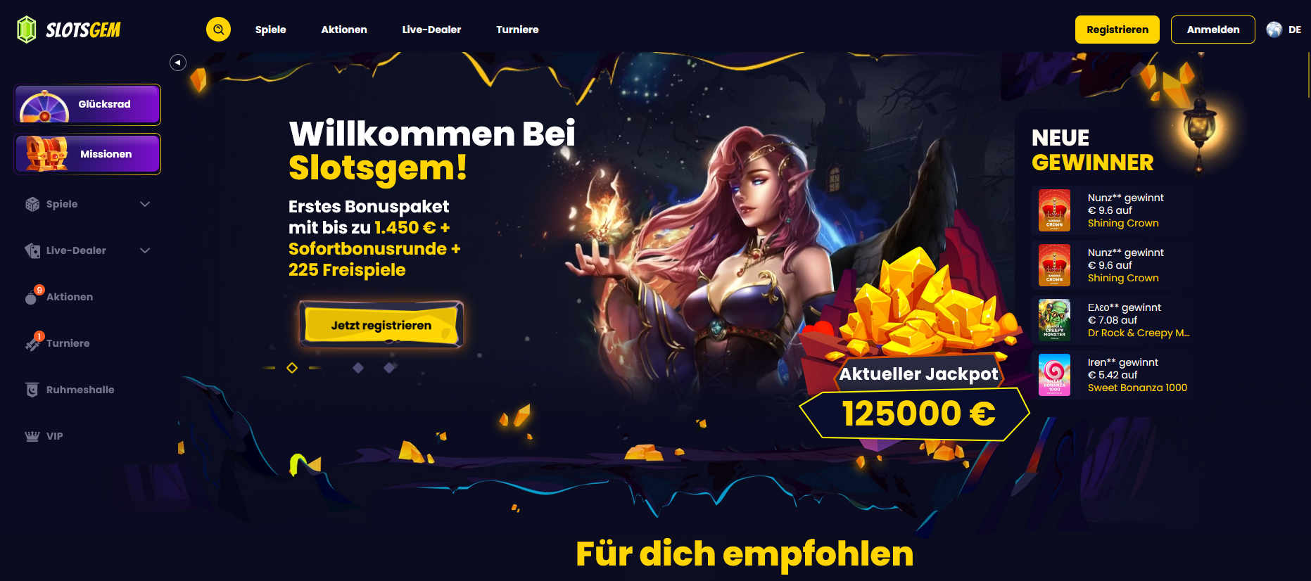 Slotsgem Casino — Willkommenspaket mit €1.450 + 225 Freispielen